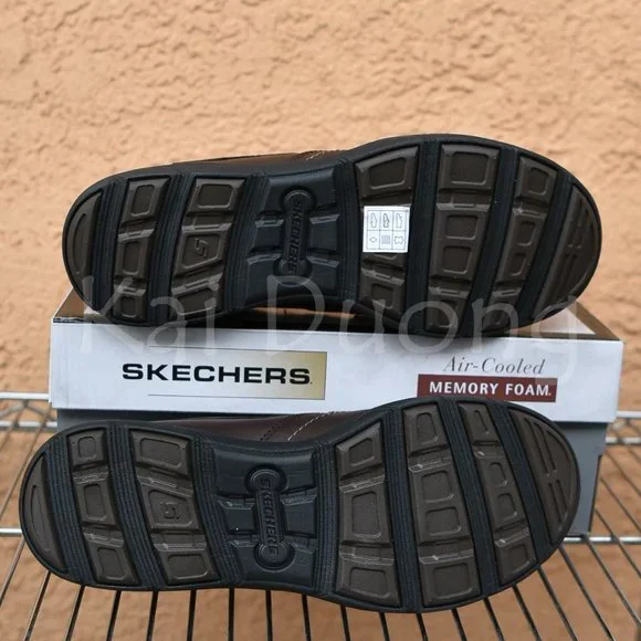 Men Leather Slip-On shoes Skechers relaxed fit Brown , - Picture 6 of 8